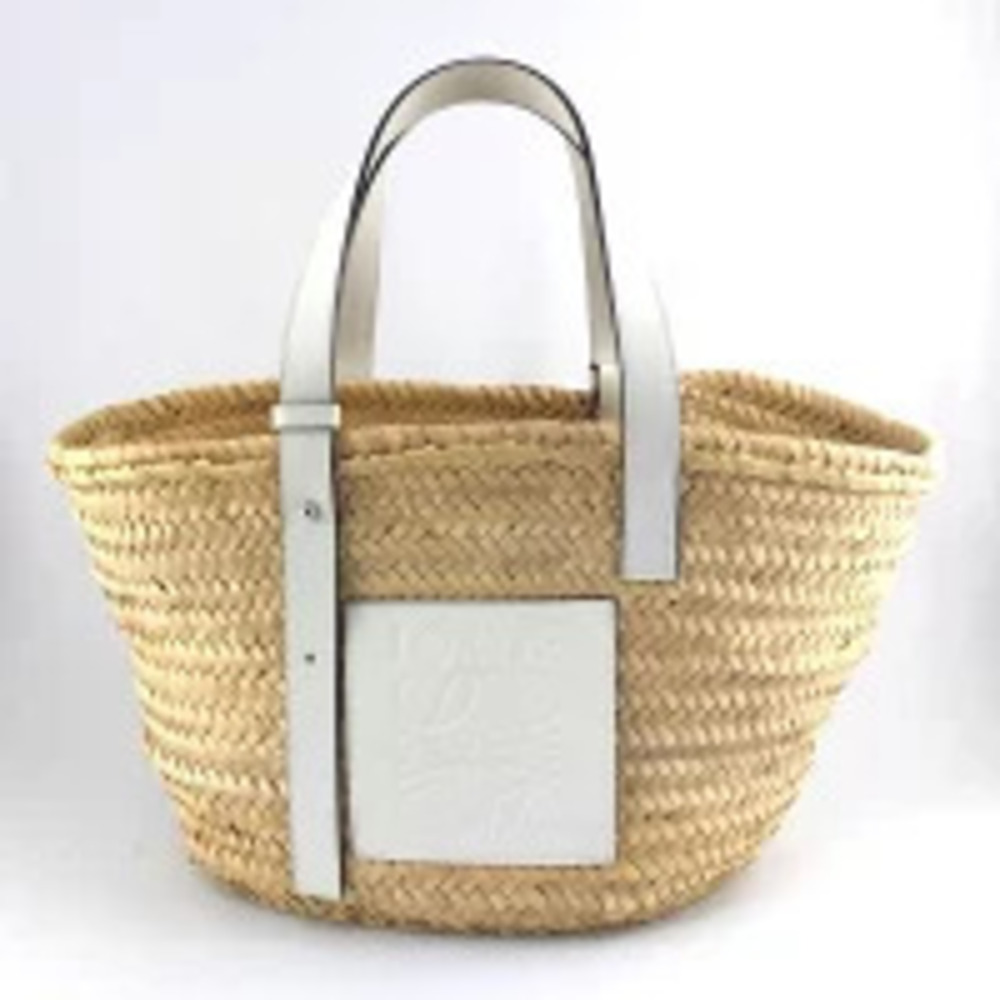 Loewe Basket Bag Tote Straw Tan White